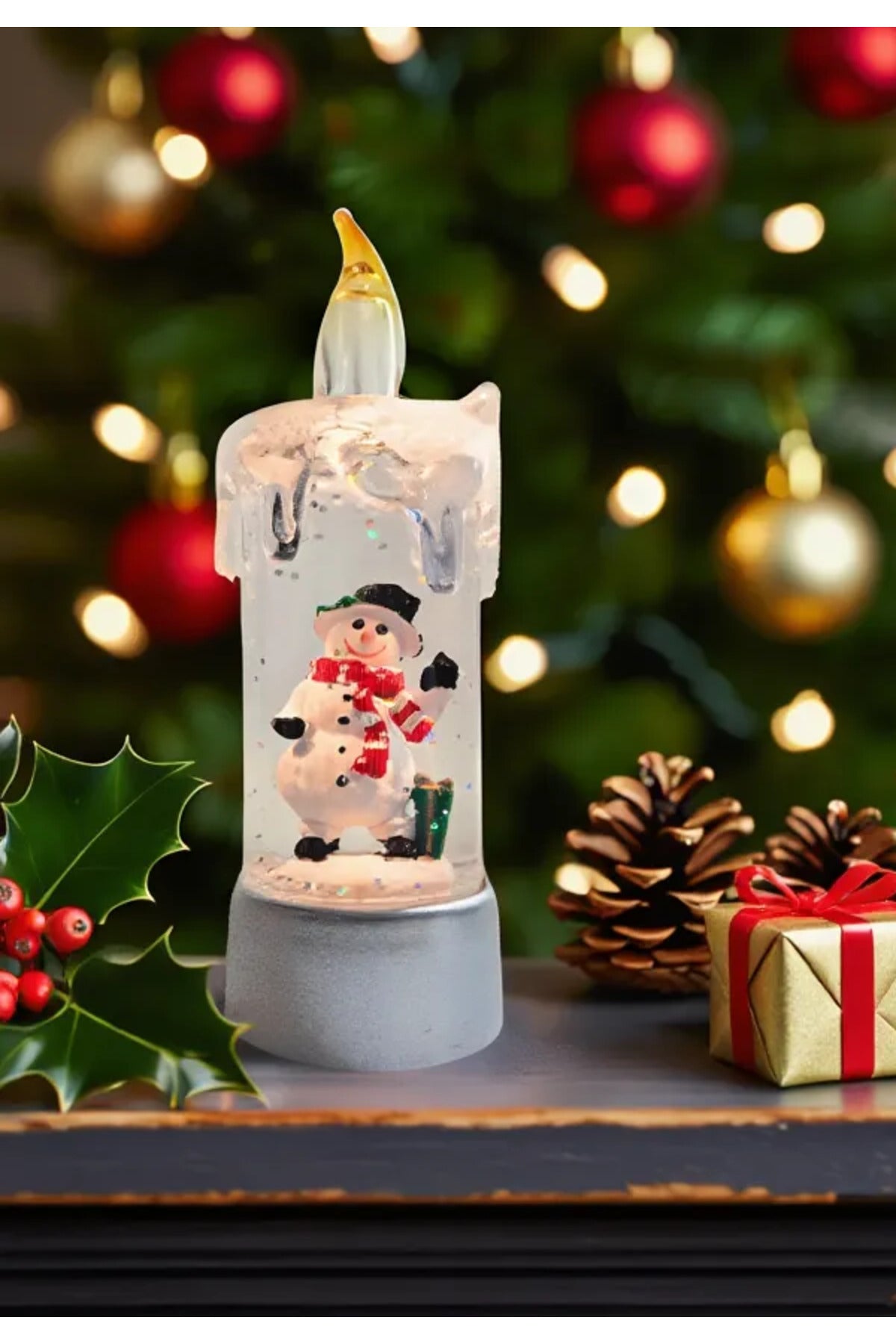 Şeffaf Ledli Dekorasyon 13 cm Kardan Adamlı