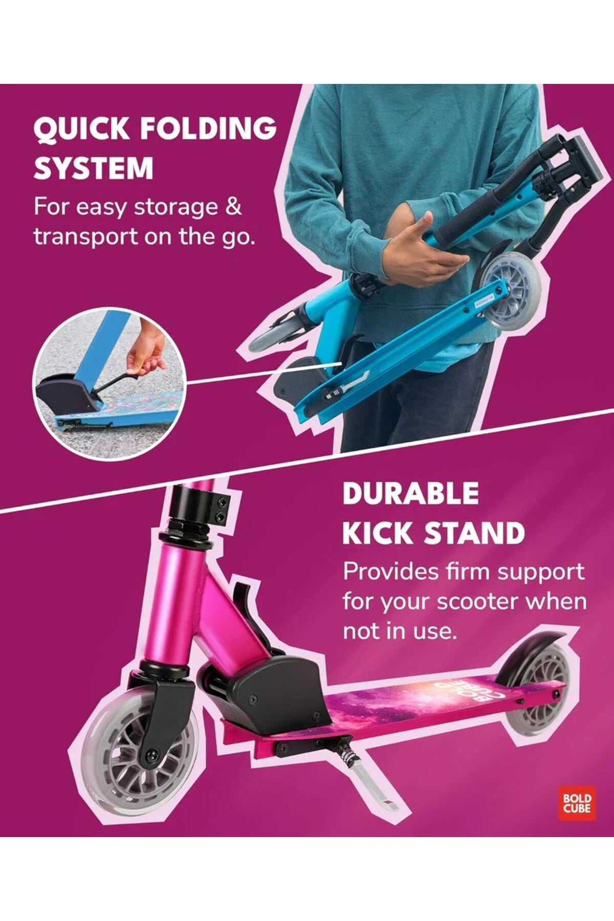 BOLDCUBE Deluxe 2T Katlanır Scooter Pembe