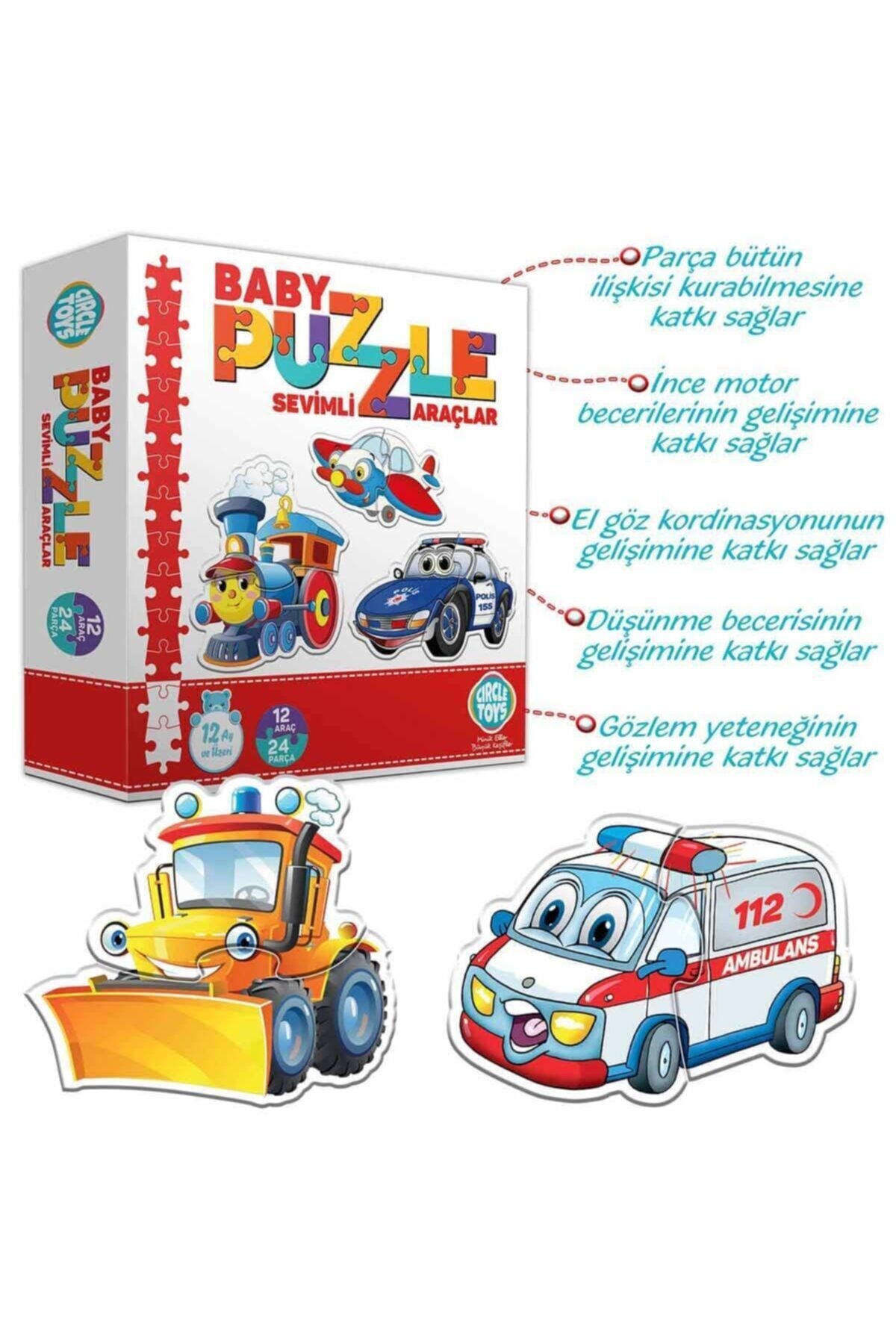 Circle Toys Bebek Puzzle Sevimli Araçlar 24 Parça