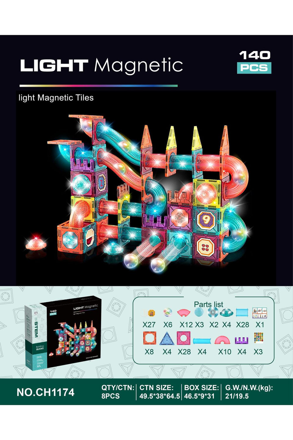 Magnetic Tiles Yapı Blokları 140 Parça
