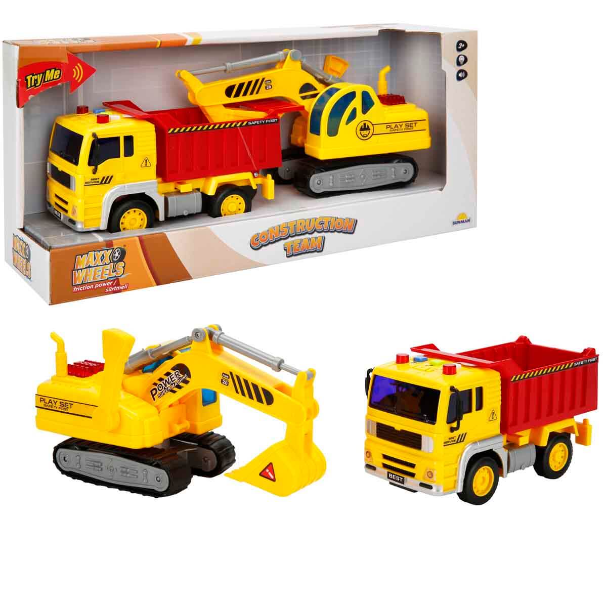 Maxx Wheels 1:20 Sesli ve Işıklı Sürtmeli İnşaat Oyun Seti