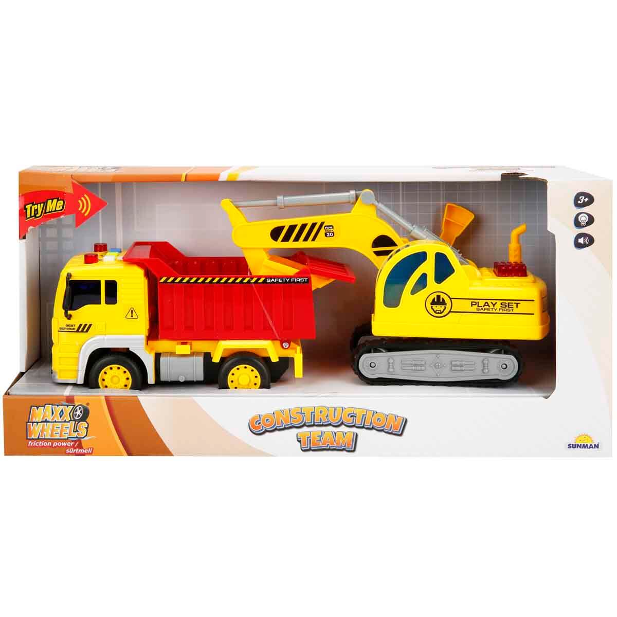 Maxx Wheels 1:20 Sesli ve Işıklı Sürtmeli İnşaat Oyun Seti