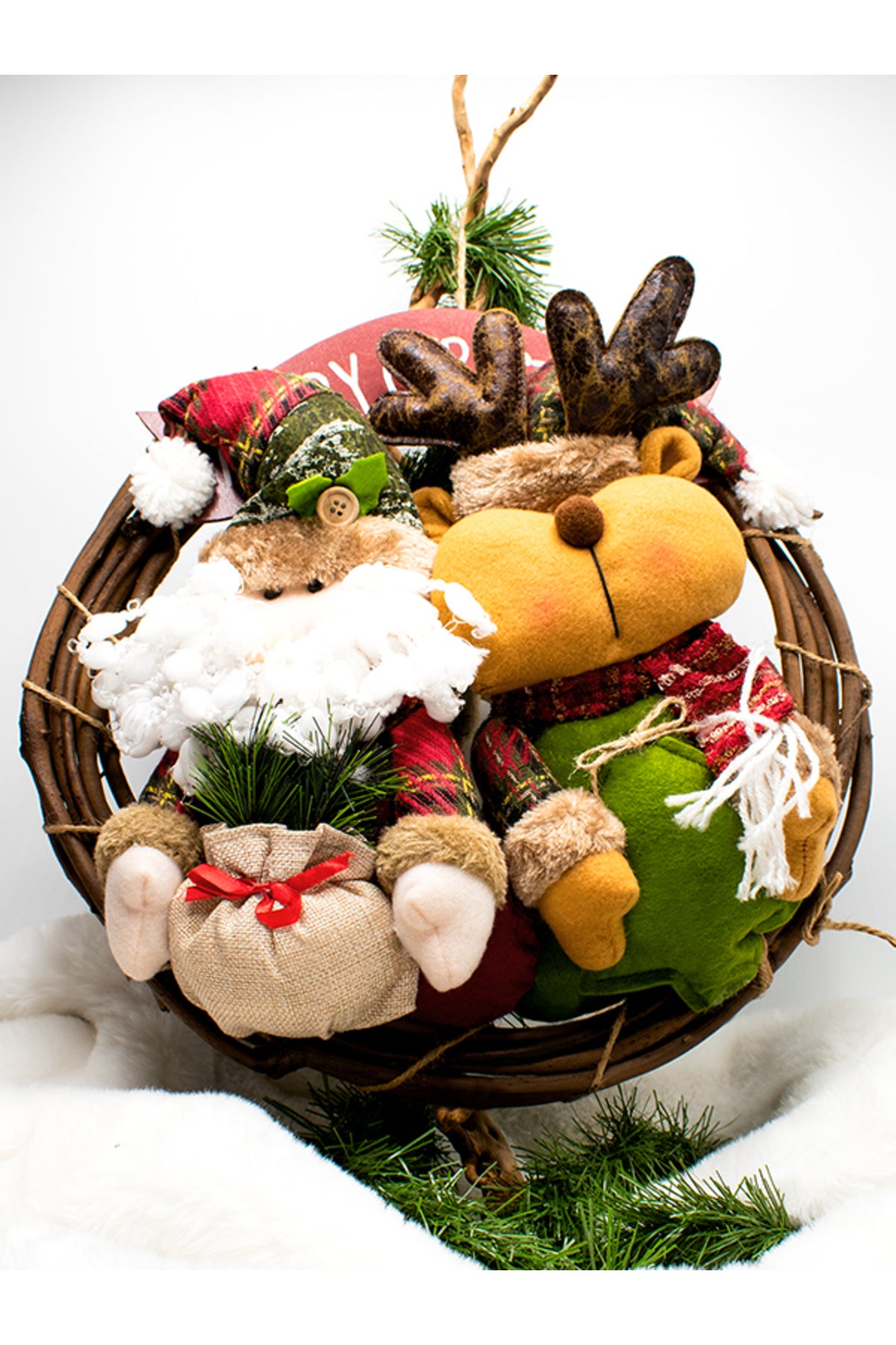 Merry Christmas Geyikli Kapı Süsü 35 cm