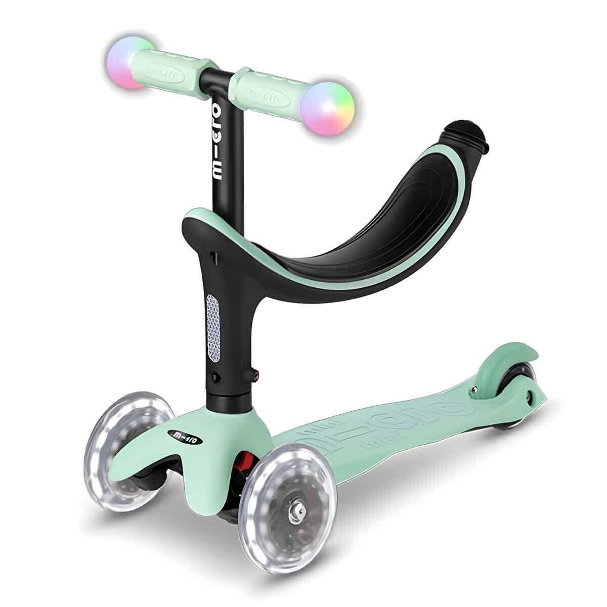 Micro Mini Deluxe Magic 3 Tekerlekli Işıklı Mint Scooter