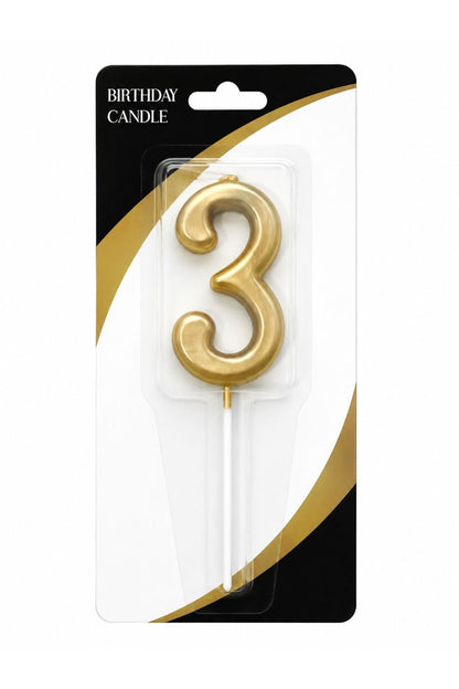 Mum 3 Rakamlı - Altın Çubuklu 7 cm