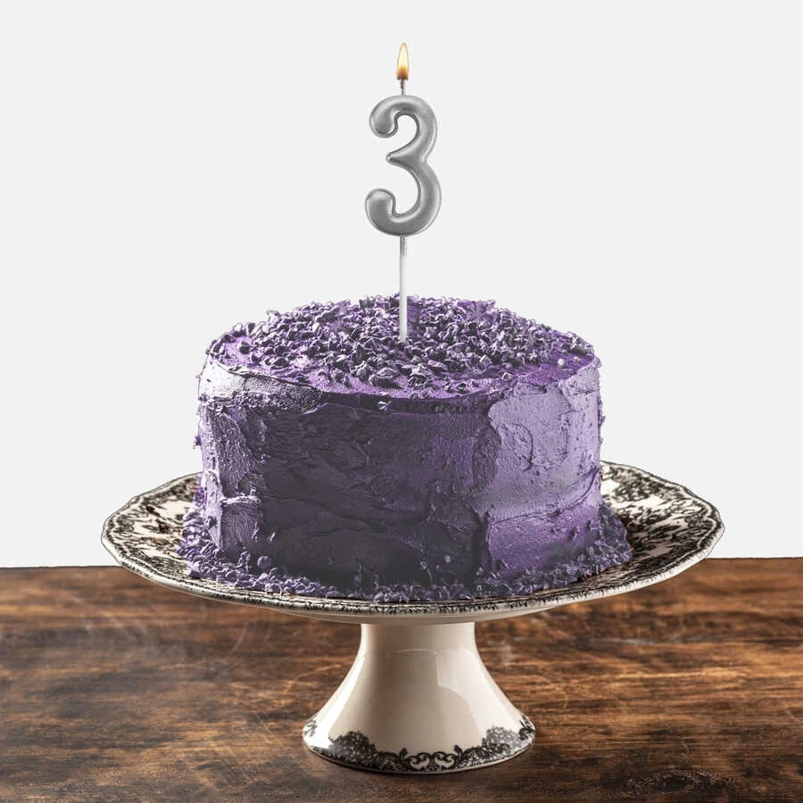 Mum 3 Rakamlı - Gümüş Çubuklu 7 cm