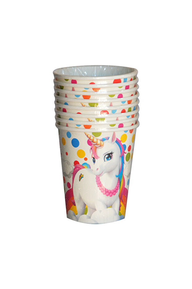 Rainbow Unicorn Karton Bardak 8li 8oz