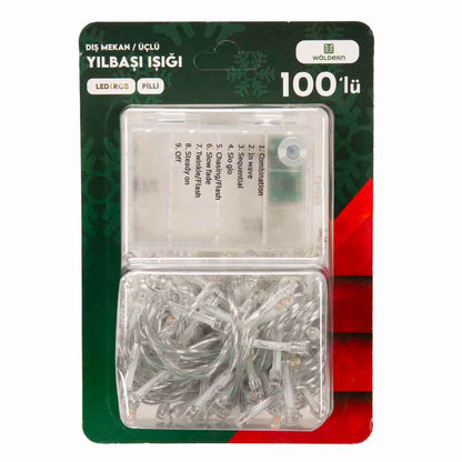 Yılbaşı Süs Renkli Led Işık Pilli 100lü 6 mt