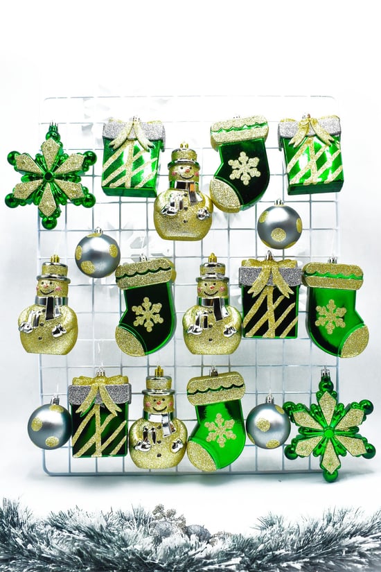Yılbaşı Süsü Yeşil Simli Set 18li